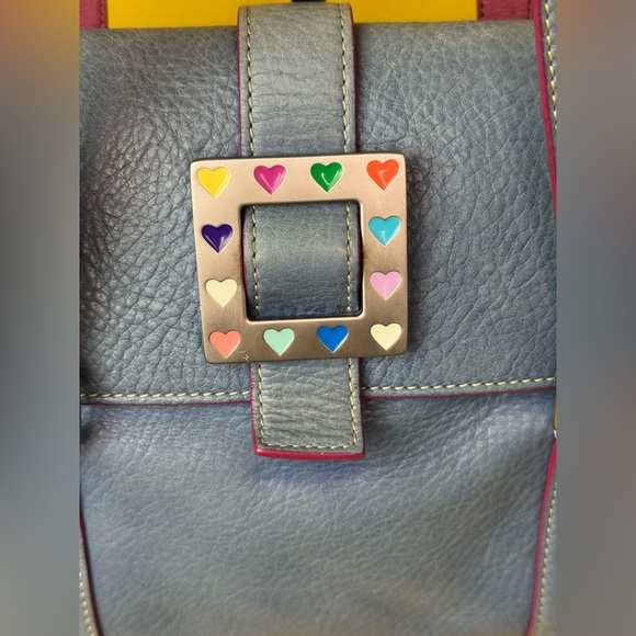 Dooney & Bourke Vintage Blue Leather Square Hearts Flap Purse Handbag Y2K - Picture 6 of 16